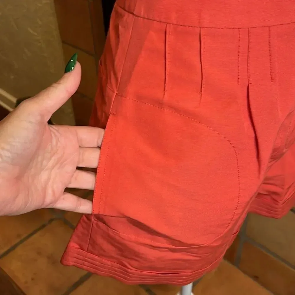 Tory Burch Coral Cotton/Silk Mini Pleated Shorts, 6!